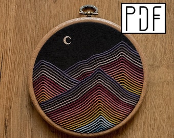 Digital PDF pattern - Sunset Mountains Hand Embroidery Pattern (PDF modern hand embroidery pattern)