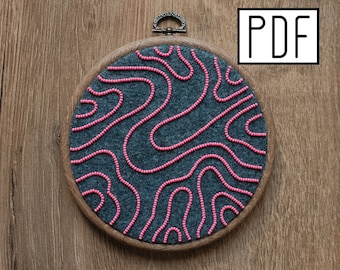 Digital PDF - Abstract Lines Hand Embroidery and Beading Pattern (Digital Download), minimalist embroidery design, printable pattern