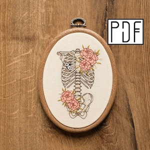 Digital PDF pattern - Flower Skeleton Hand Embroidery Pattern (PDF modern hand embroidery pattern)