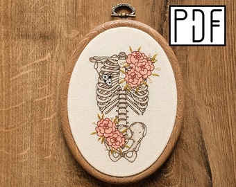 Digital PDF pattern - Flower Skeleton Hand Embroidery Pattern (PDF modern hand embroidery pattern)