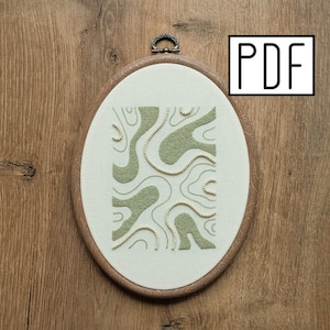 Digital PDF pattern - Olive Green Abstract Lines Hand Embroidery Pattern (PDF modern hand embroidery pattern)