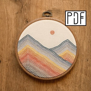 Digital PDF Pattern - Sunrise Mountains Hand Embroidery Pattern (PDF modern hand embroidery pattern)