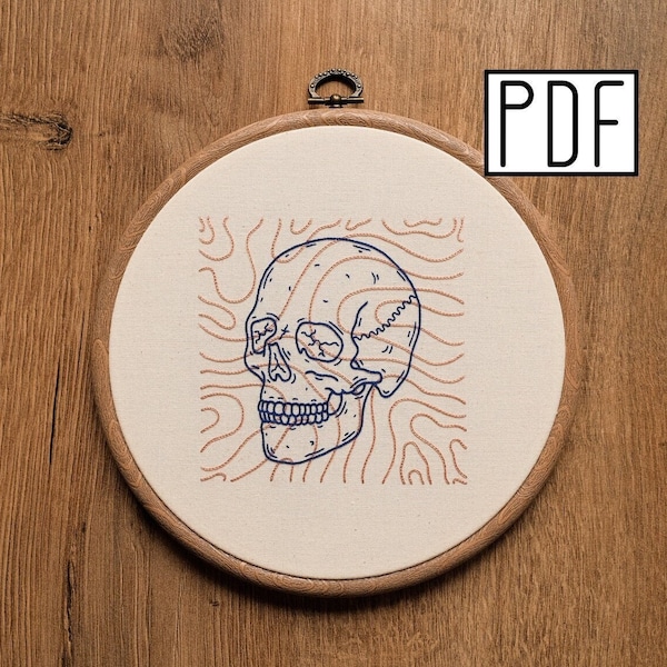 Digital PDF pattern - Abstract Lines Skull Hand Embroidery Pattern (PDF modern hand embroidery pattern)