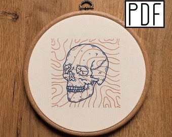 Digital PDF pattern - Abstract Lines Skull Hand Embroidery Pattern (PDF modern hand embroidery pattern)