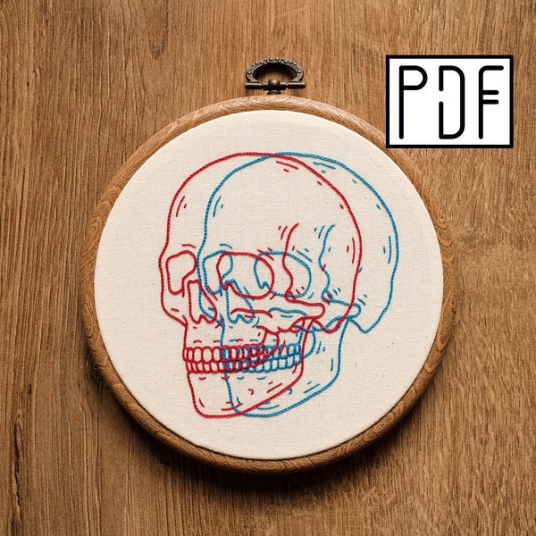 Digital PDF pattern - 3D Skull Hand Embroidery Pattern (PDF modern hand embroidery pattern)