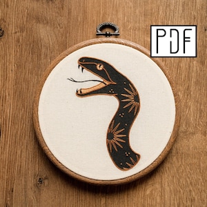 Digital PDF pattern - Celestial Snake Portrait Hand Embroidery Pattern (PDF modern hand embroidery pattern)