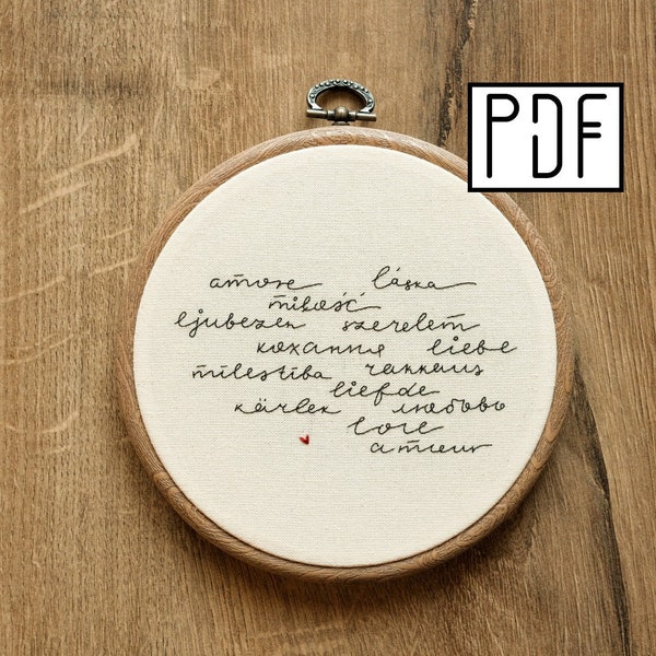 Digital PDF pattern - Love Hand Embroidery Pattern (PDF modern hand embroidery pattern)