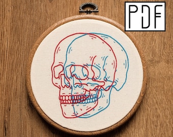 Digital PDF pattern - 3D Skull Hand Embroidery Pattern (PDF modern hand embroidery pattern)
