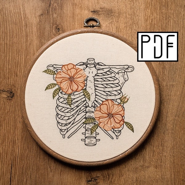 Digital PDF pattern - Flower Ribcage Hand Embroidery Pattern (PDF modern hand embroidery pattern)