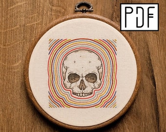 Digital PDF pattern - Multicolored Skull Hand Embroidery Pattern (PDF modern hand embroidery pattern)