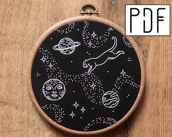 Digital PDF pattern - Space Panther Hand Embroidery Pattern (PDF modern hand embroidery pattern)