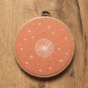 Celestial Flower Hand Embroidery Hoop Art (modern hand embroidery wall hanging)