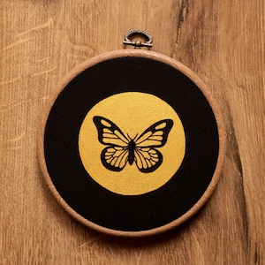 Line Butterfly with gold details Hand Embroidery Hoop Art (modern hand embroidery wall hanging)