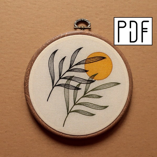 Digital PDF pattern - Leaves Hand Embroidery Pattern (PDF modern hand embroidery pattern)