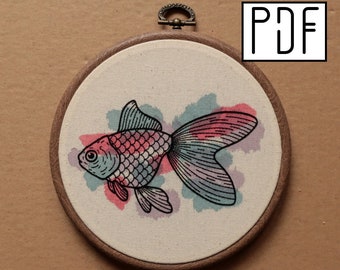 Digital PDF pattern - Goldfish Hand Embroidery Pattern (PDF modern hand embroidery pattern)