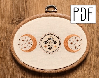 Digital PDF pattern - Moon Phase Hand Embroidery Pattern (PDF modern hand embroidery pattern)