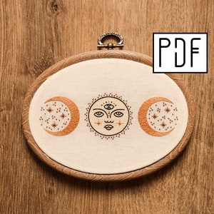 Digital PDF pattern - Moon Phase Hand Embroidery Pattern (PDF modern hand embroidery pattern)