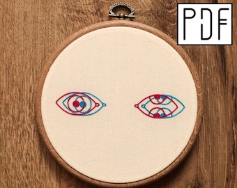 Digital PDF pattern - 3D Eyes Hand Embroidery Pattern (PDF modern hand embroidery pattern)
