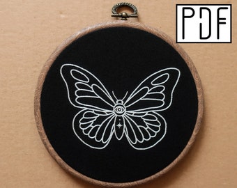 Digital PDF pattern - Moth Butterfly with eye and star details Hand Embroidery Pattern (PDF modern hand embroidery pattern)