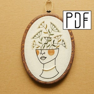 Digital PDF pattern - Flower Girl Hand Embroidery Pattern (PDF modern embroidery pattern - queen anne's lace)