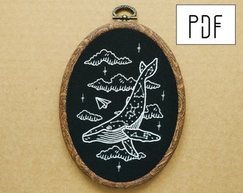 Digital PDF pattern -  Constellation Humpback Whale Hand Embroidery Pattern (PDF pattern -  modern embroidery pattern)