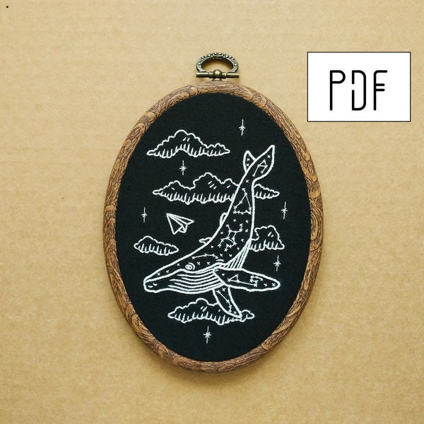 Digital PDF pattern -  Constellation Humpback Whale Hand Embroidery Pattern (PDF pattern -  modern embroidery pattern)