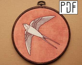 Digital PDF pattern - Bird Hand Embroidery Hoop Art (PDF modern hand embroidery pattern)