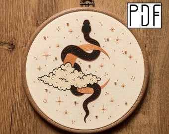 Digital PDF - Celestial Snake Hand Embroidery Pattern (Digital Download), printable pattern PDF
