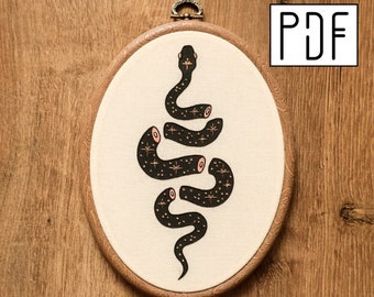 Digital PDF pattern - Celestial Black Snake Hand Embroidery Pattern (PDF modern hand embroidery pattern)