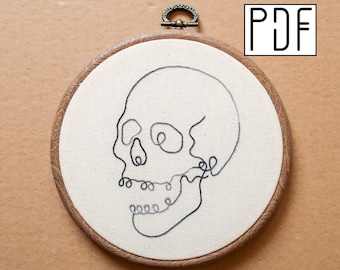 Digital PDF - Line Skull Hand Embroidery Pattern (Digital Download), abstract embroidery design, printable pattern PDF