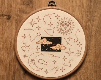 Constellation Hoop Art (modern hand embroidery wall hanging)