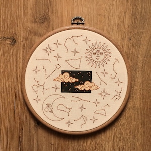 Constellation Hoop Art (modern hand embroidery wall hanging)