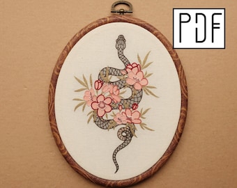 Digital PDF pattern - Flower Snake Hand Embroidery Pattern (PDF modern hand embroidery pattern)