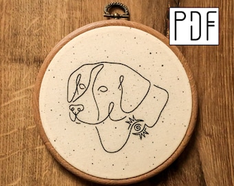 Digital PDF pattern - Line Dog Silhouette with eye detail hand embroidery pattern (PDF modern hand embroidery pattern)