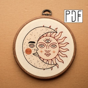 Digital PDF - Crescent Moon and Sun Hand Embroidery Pattern (Digital Download)