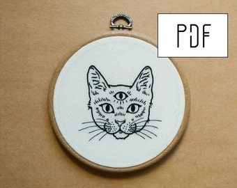 Digital PDF pattern -  Three Eyed Cat Hand Embroidery Pattern (PDF pattern -  modern embroidery pattern)