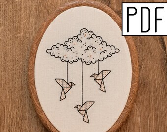 Digital PDF - Flying Origami Birds Hand Embroidery Pattern (Digital Download), minimalist embroidery design, printable pattern