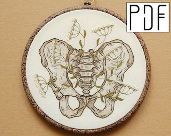 Digital PDF pattern - Floral Pelvis Hand Embroidery Pattern (PDF modern hand embroidery pattern - hip bone)