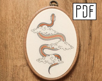 Digital PDF - Gradient Snake Hand Embroidery Pattern (Digital Download), printable pattern, whimsical snake embroidery design