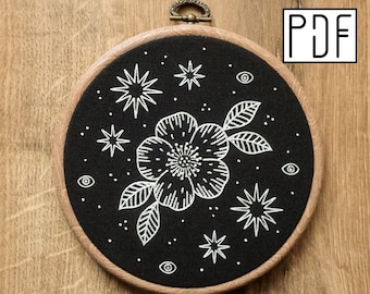 Digital PDF pattern - Glow in the Dark - Star Flower with eye details Hand Embroidery Pattern (PDF modern and embroidery pattern)