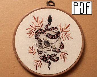 Digital PDF pattern - Snake and Skull Hand Embroidery Pattern (PDF modern hand embroidery pattern)