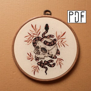 Digital PDF pattern Snake and Skull Hand Embroidery Pattern PDF modern hand embroidery pattern image 1