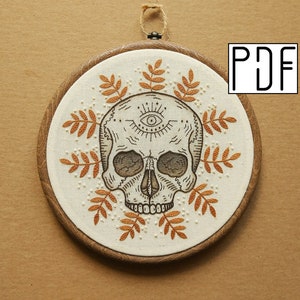 Digital PDF pattern - Tropical Skull with Eye detail Hand Embroidery Pattern (PDF modern hand embroidery pattern)