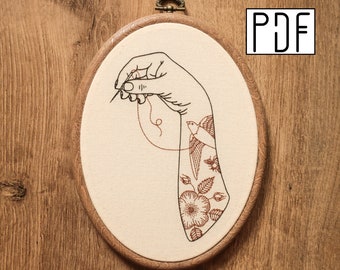 Digital PDF pattern - Embroidery Tattoo Arm Hand Embroidery Pattern (PDF modern hand embroidery pattern)