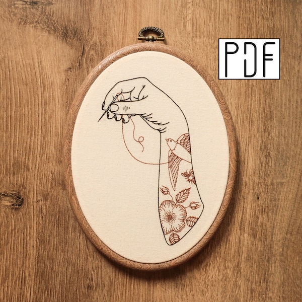 Digital PDF pattern - Embroidery Tattoo Arm Hand Embroidery Pattern (PDF modern hand embroidery pattern)