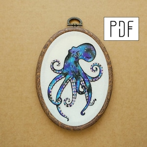 Digital PDF pattern - Four Eyed Galaxy Octopus Hand Embroidery Pattern (PDF modern embroidery pattern)