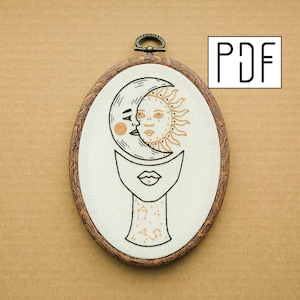 Digital PDF - Sun & Moon Girl Hand Embroidery Pattern: Constellation Details (Digital Download)