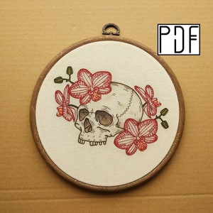 Digital PDF pattern Orchid Skull Hand Embroidery Pattern PDF modern hand embroidery pattern image 1