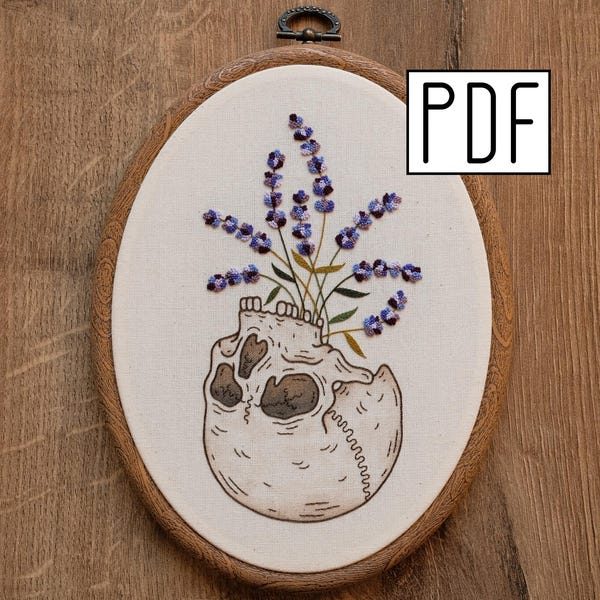Digital PDF - Lavender Skull Hand Embroidery Pattern (Digital Download)