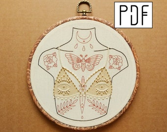 Digital PDF - Tattooed Female Torso Hand Embroidery Pattern (Digital Download)